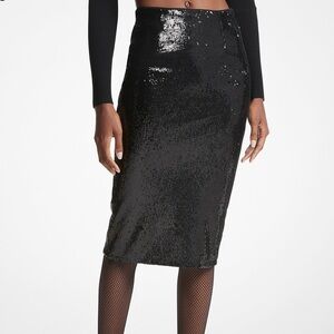 Michael Kors Sequined Stretch Tulle Pencil Skirt